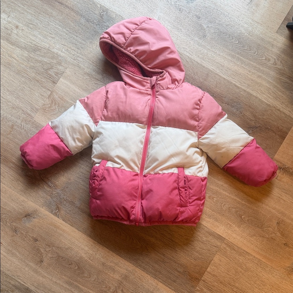 Swiss Tech Pink and White Hooded Puffer Jacket